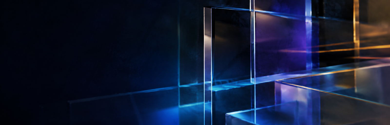 Layered translucent glass panels — evoking transparency and modern digital finance