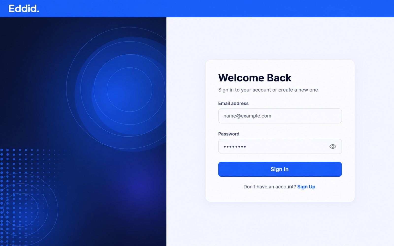 The platform sign-in screen with a sample email address and password field